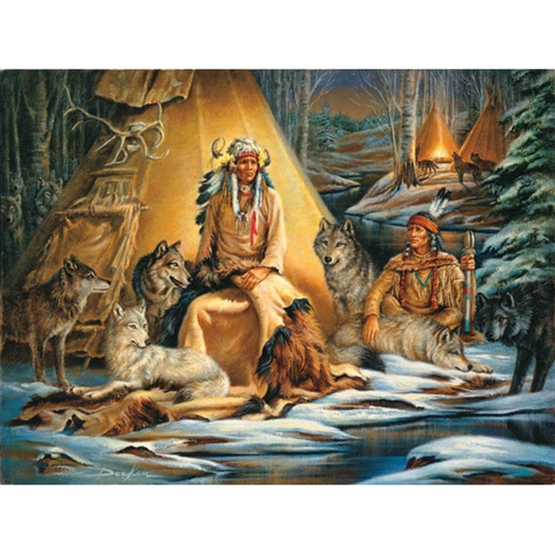 Diamond Painting Cross Stitch Forest Needlework Indians With Wolf Group Diamond Embroidery 20X30CM