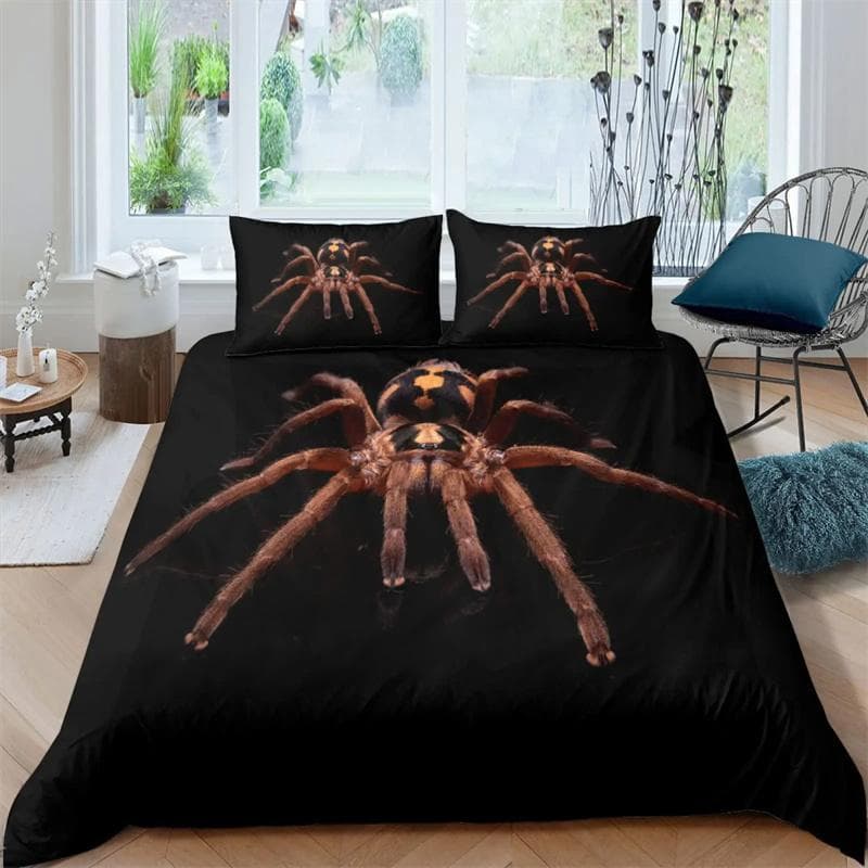 Tarantula Print Bedding 3D Print Black Brown Spider Comforter Cover Set Insect Theme White Duvet Cover Bedroom Decor Kids Adults 135x200cm 2pcs