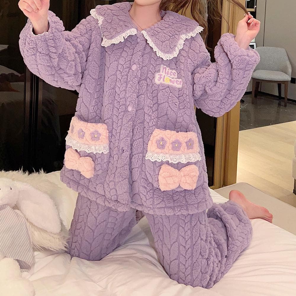Women Warm Pajamas Sets Winter Thick Winter Coral Fleece Sleepwear Flannel Plus Size Pyjamas Night Wear Home Clothes 6XL