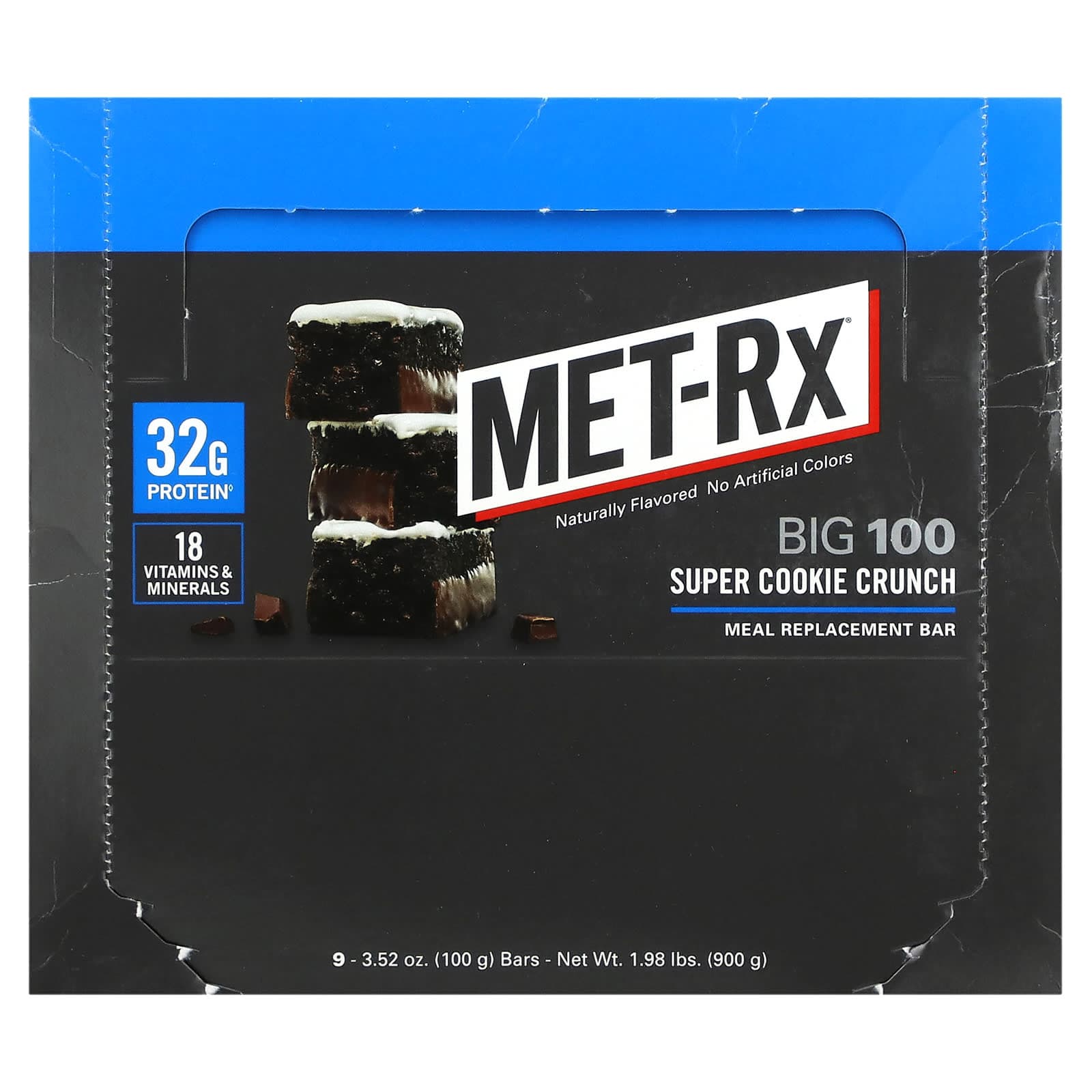 MET-Rx, Big 100, Meal Replacement Bars, Super Cookie Crunch, 9 Bars, 3.52 oz (100 g) Each