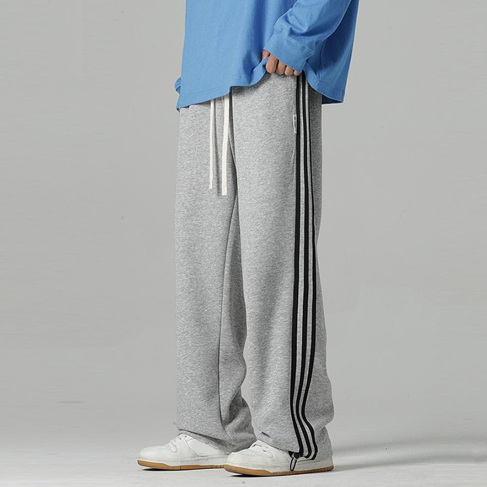 Men's Y2K Vintage 2024 Casual Wide Leg Pants Sweatpants Jogging Women Stripe Hip Hop Sports Sweat Drawstring Pants Streetwear Trousers For Men L light gray