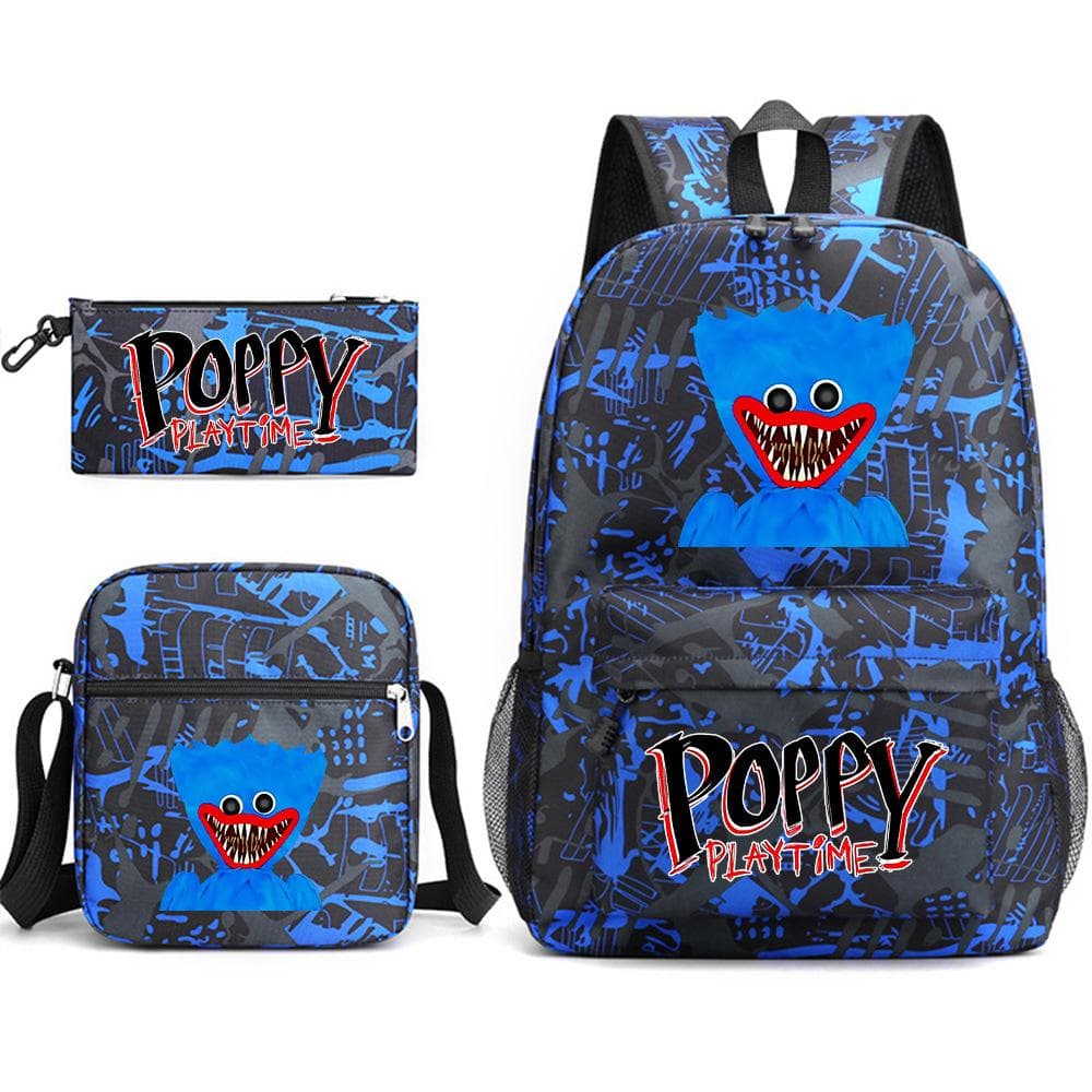 Friday Poppy Playtime Sausage Monster Doll Backpack Huggy Wuggy 3 PCS Set Book Bag for Boy Canvas Breathable Student School Bag One size