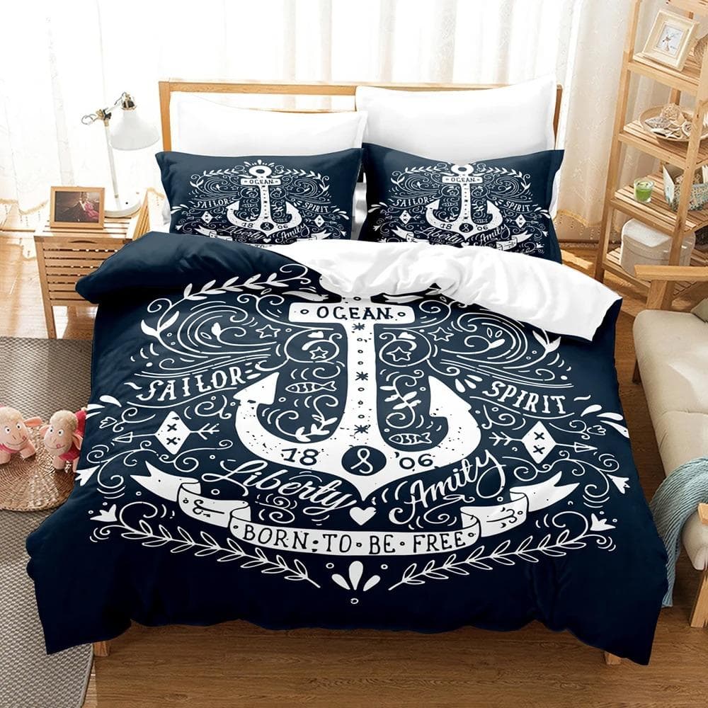Marine style anchor Bedding Set Single Twin Full Queen King Size Anchor sign Bed Set Aldult Kid Bedroom Duvetcover Sets 3D 150X200cm-3pcs