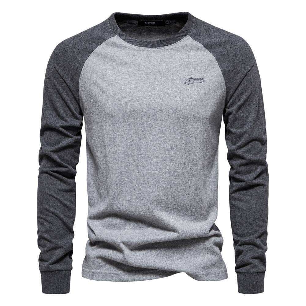 AIOPESON Men's T-shirts 100% Cotton Long Sleeve O-neck Pactwork Casual T shirts for Men New Spring Designer Tees Men Clothing XL 90-100 kg light gray