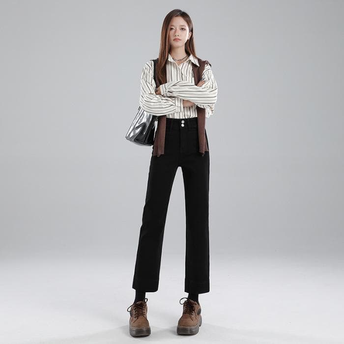 Retro Blue Stretch Nine-point Pants Small Straight Cigarette Pants High Waist Slim Fit Slim Legs Thin Super Soft Gauze Jeans 2XL