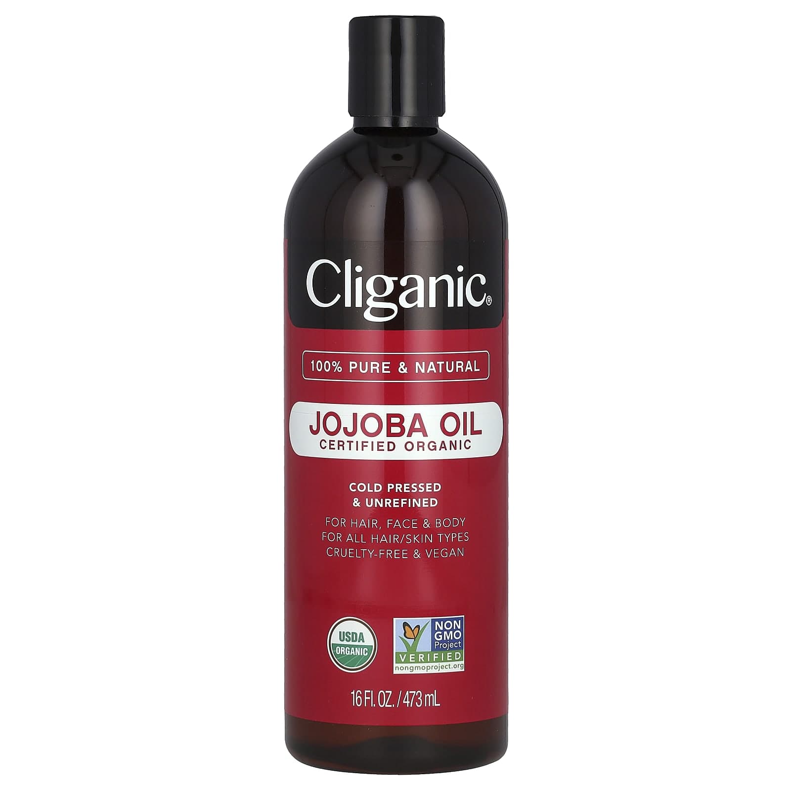 Cliganic, 100% Pure & Natural, Certified Organic Jojoba Oil, 16 fl oz (473 ml)