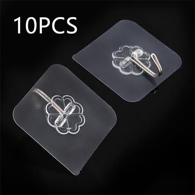 10PCS Transparent Wall Hooks Heavy Duty Self Adhesive Hangers For Kitchen Bathroom Door Hanging Storage Rack