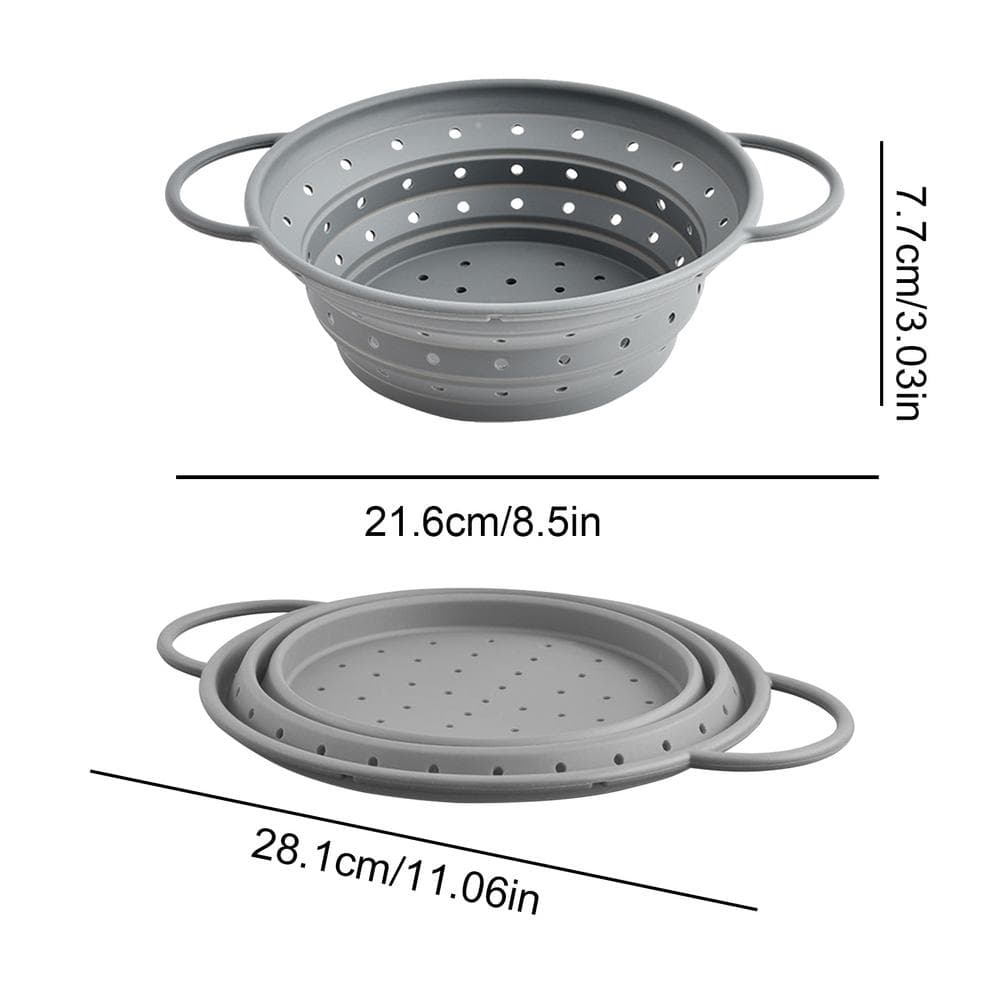 Silicone Strainer Food Strainer Soft Foldable Kitchen Colander with Handles Versatile Sink Colander Strainer Draining Basket gray