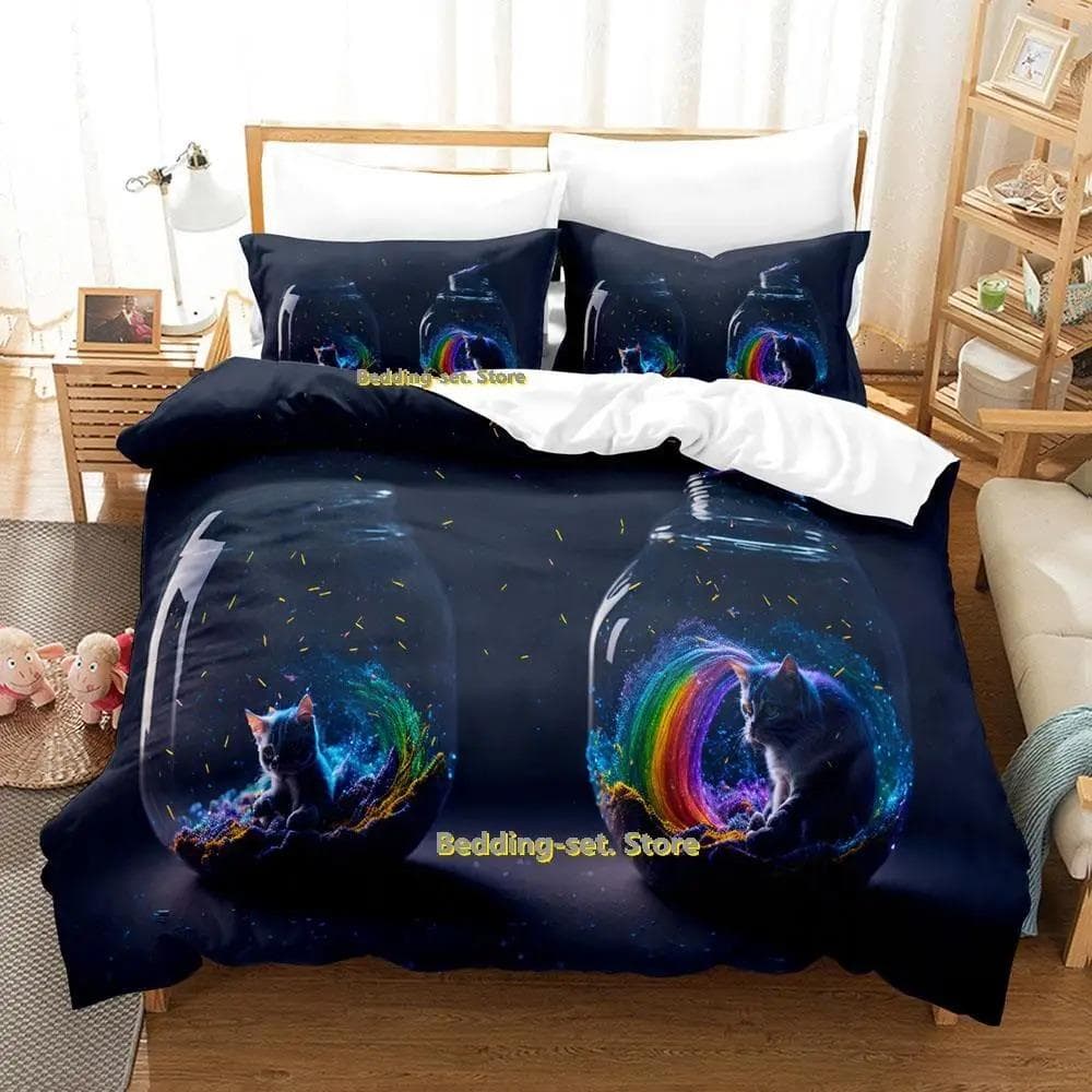 New Artistic Cat Bedding Set Single Twin Full Queen King Size Bed Set Adult Kid Bedroom Duvetcover Sets Anime parure de lit Bed 70x133cm 2pcs