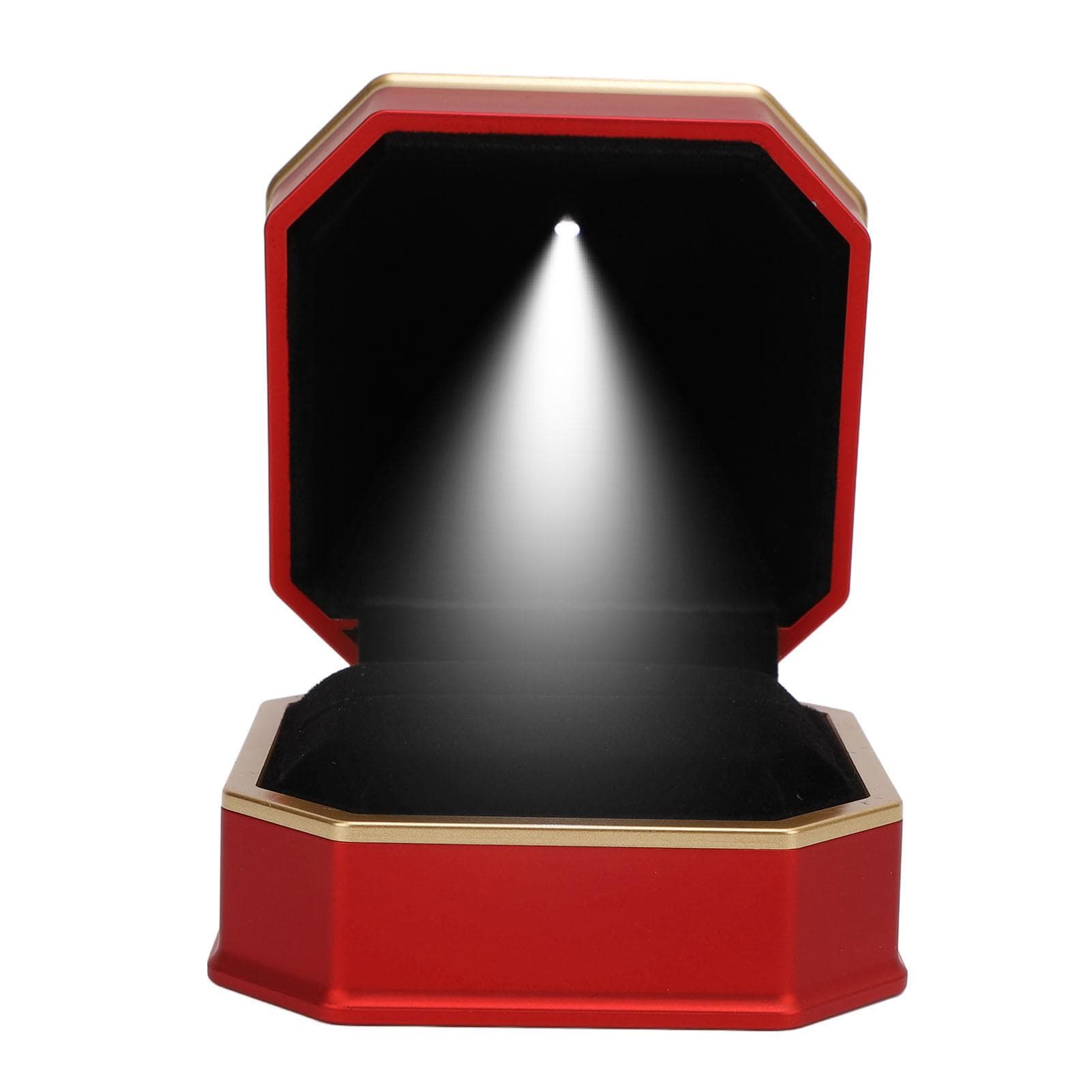 Ring Box with LED Light Display Luxury Flocking Interior Jewelry Display Gift Box for Proposal