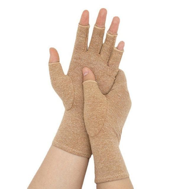 1 Pair Compression Gloves Wrist Support Joint Pain Relief Hand Brace Women Men Therapy Wristband Compression Gloves L (20-24CM) beige