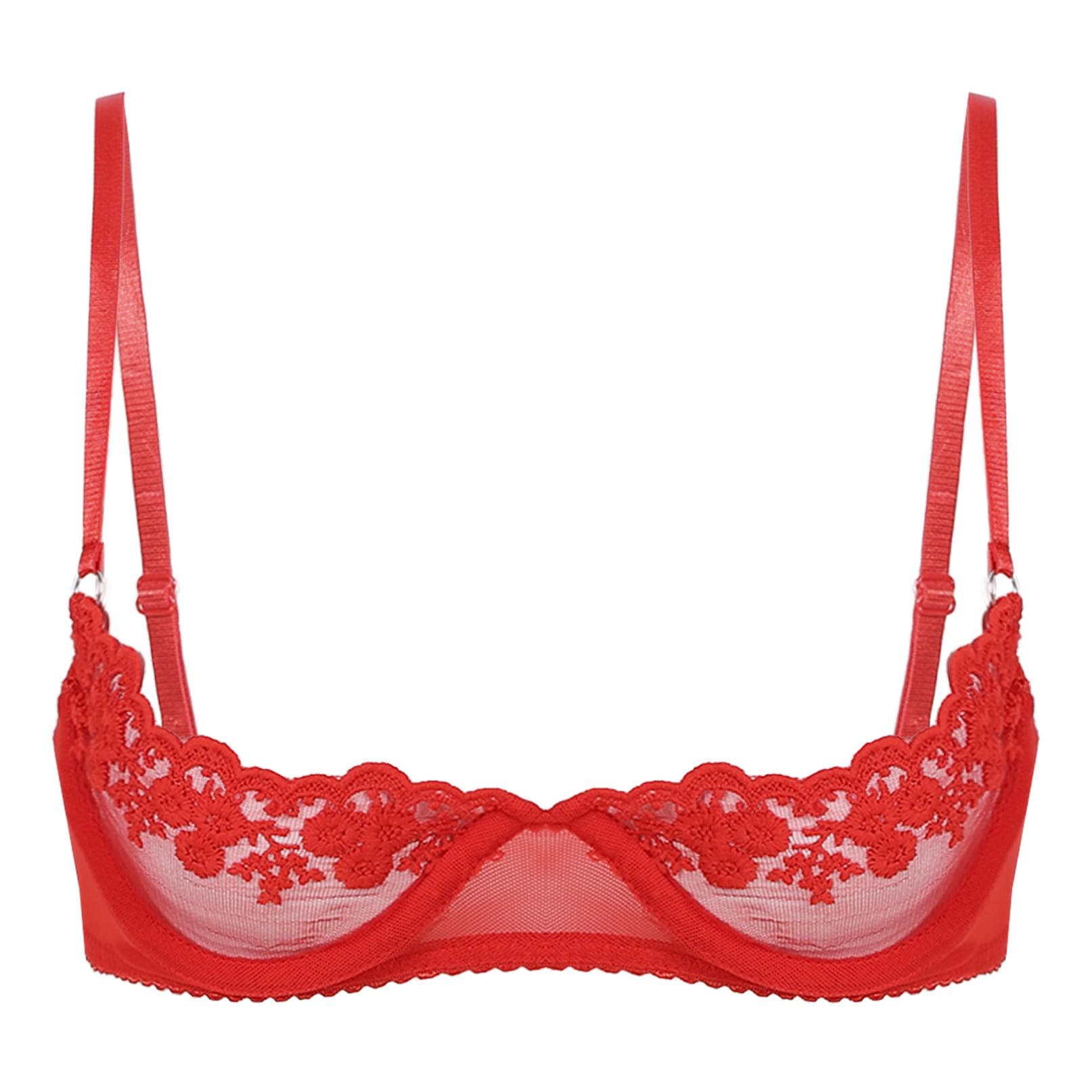 Women's Balconette Push Up Bra Lace Plus Size Bras See Through Underwire 3XL red