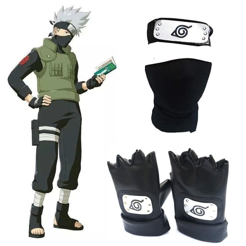 Scione Anime Cartoon Hatake Kakashi Headband Face mask Gloves Weapon Pack Cosplay Prop Mask&Gloves&Headband