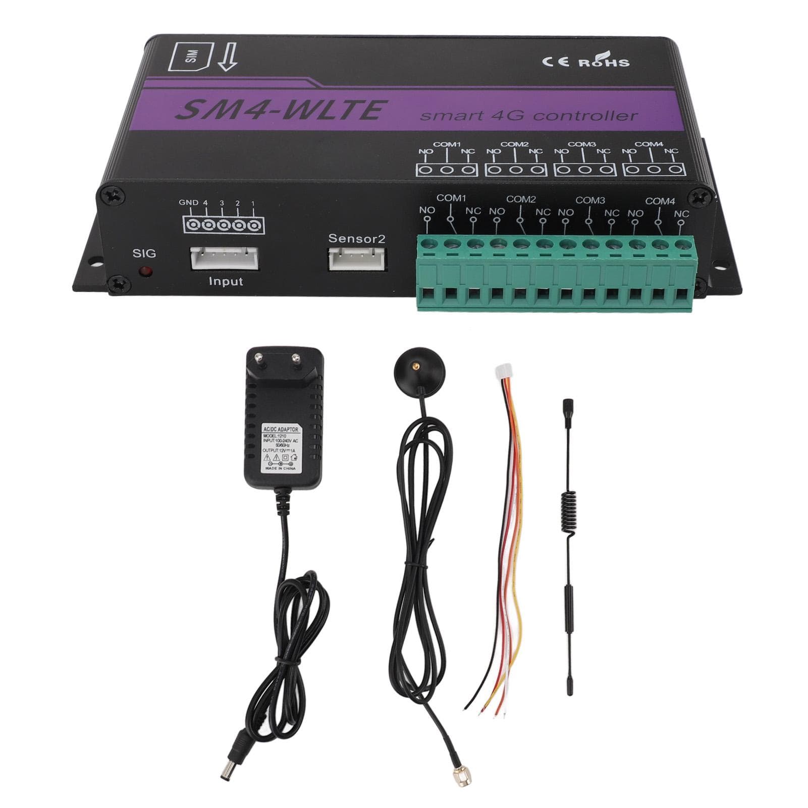 4G 4 Channel GSM Remote Control Relay Switch APP WEB SMS Alarm Controller for Temperature Humidity