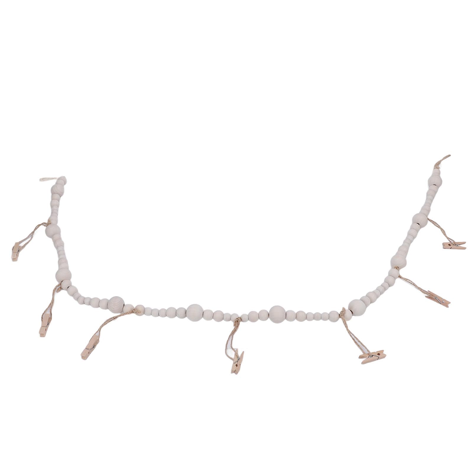 Hanging Photo Display Wall Decor 125cm Length 7 Clips Wooden Beads Collage Picture Frame Photos