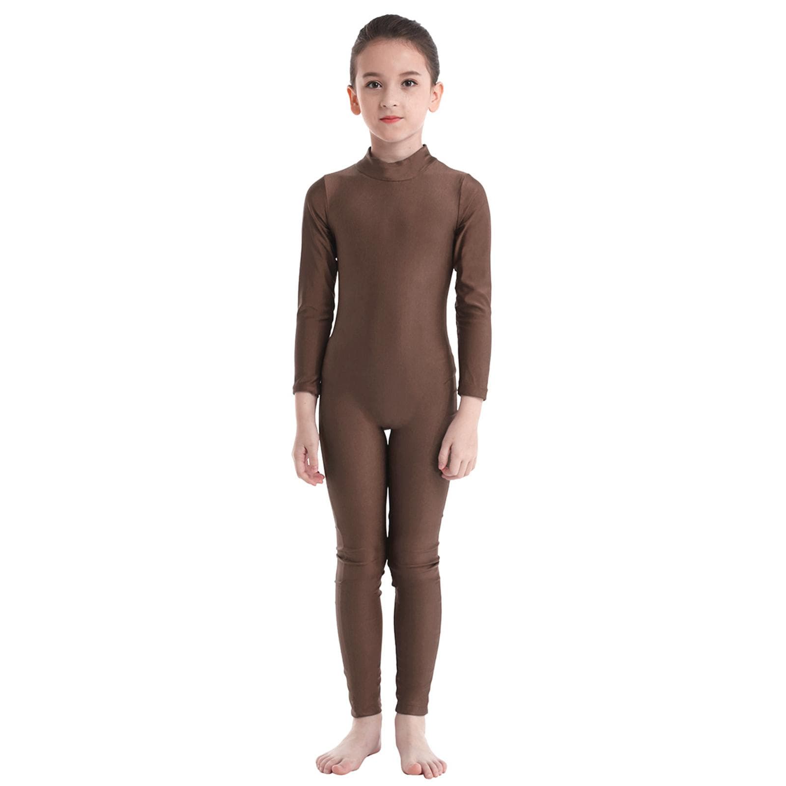 Children Girls Long Sleeve Dance Gymnastic Leotard Unitard Full Length Bodysuit Costume Dance Wear 4-5 Years brown