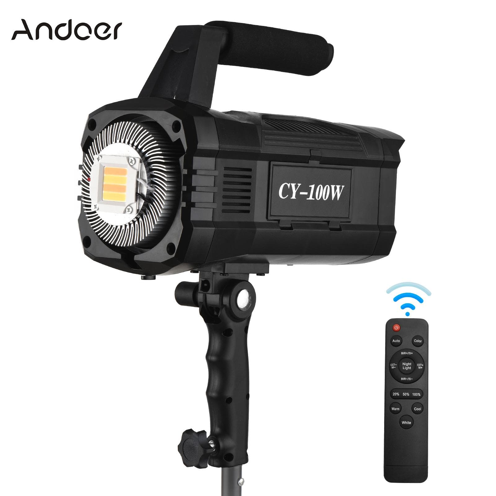Andoer CY-100W 100W COB Studio LED Video Light Photography Light Bi-color 3000-6000K Dimmable UK Plug black