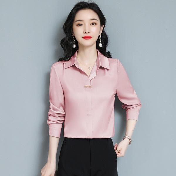 New Autumn Style Solid Color Loose Temperament Commuting Shirt for Women Casual Versatile Polo Collar Shirt 3XL