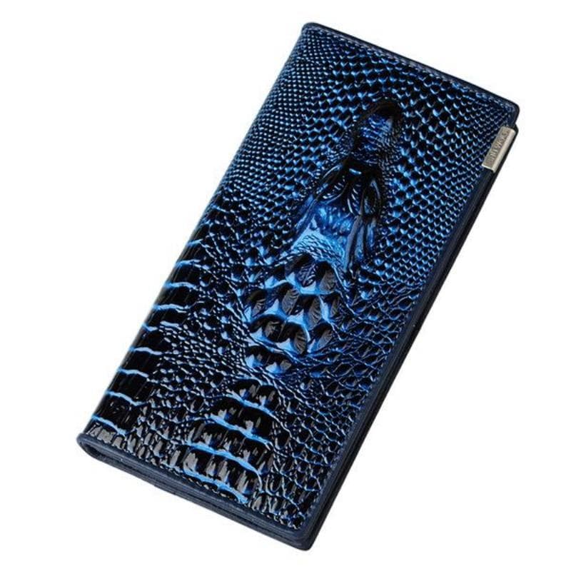 Women Coin Purses Holders Genuine Leather 3D Embossing Alligator Crocodile Long Clutch Wallets blue