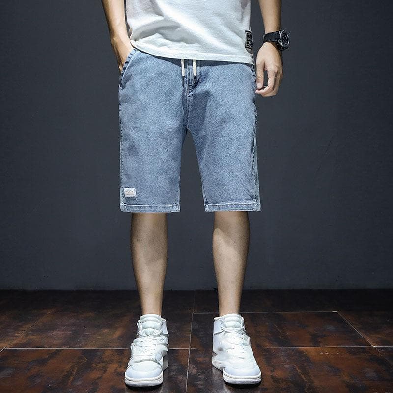 Men's Denim Shorts Summer Thin Style Mid-waist Style Street Versatile Loose-fit Straight-leg Sport Five-minute Pants 29 blue