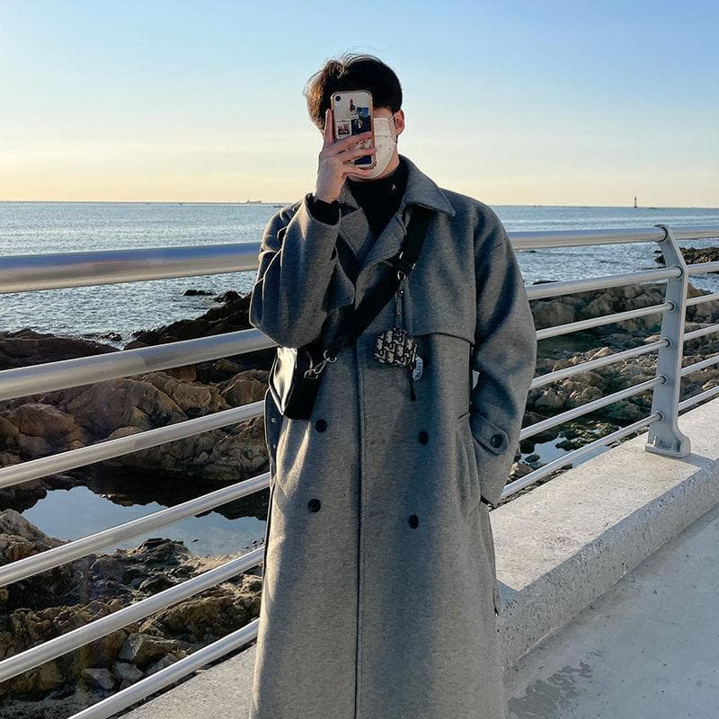 Men's Medium and Long Winter Korean Version Loose and Thickened Woolen Trench Coat XL