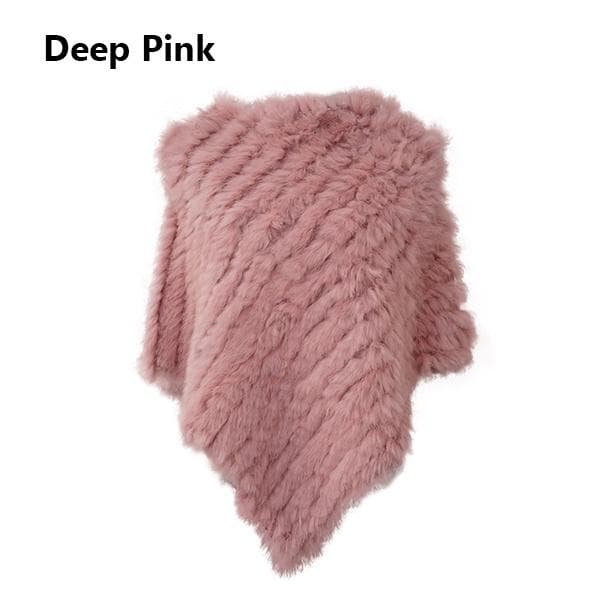New Fur Knitted Rabbit Fur Poncho Vest Fashion Wrap Coat Vtg Shawl Lady Wedding Party ONE Size deep pink