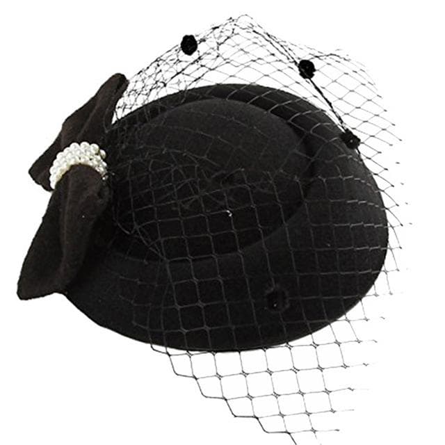 Women Pillbox Hat Trendy Bow Fascinator Hat Headwear With Veils For Wedding Party Church Cocktail Party Hat Hair Accessory black