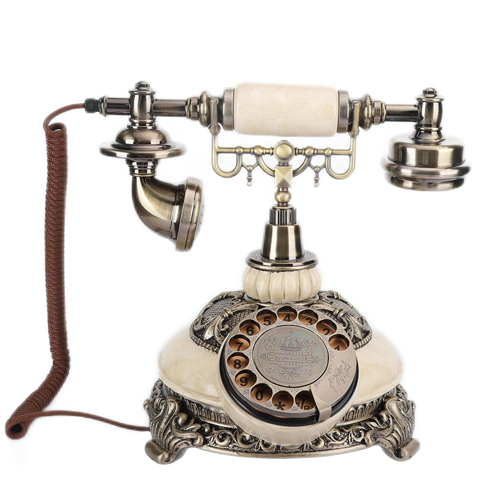 Antique Bronze Telephone Landline Rotating Dial Handset Desktop Caller for Home Office Hotel
