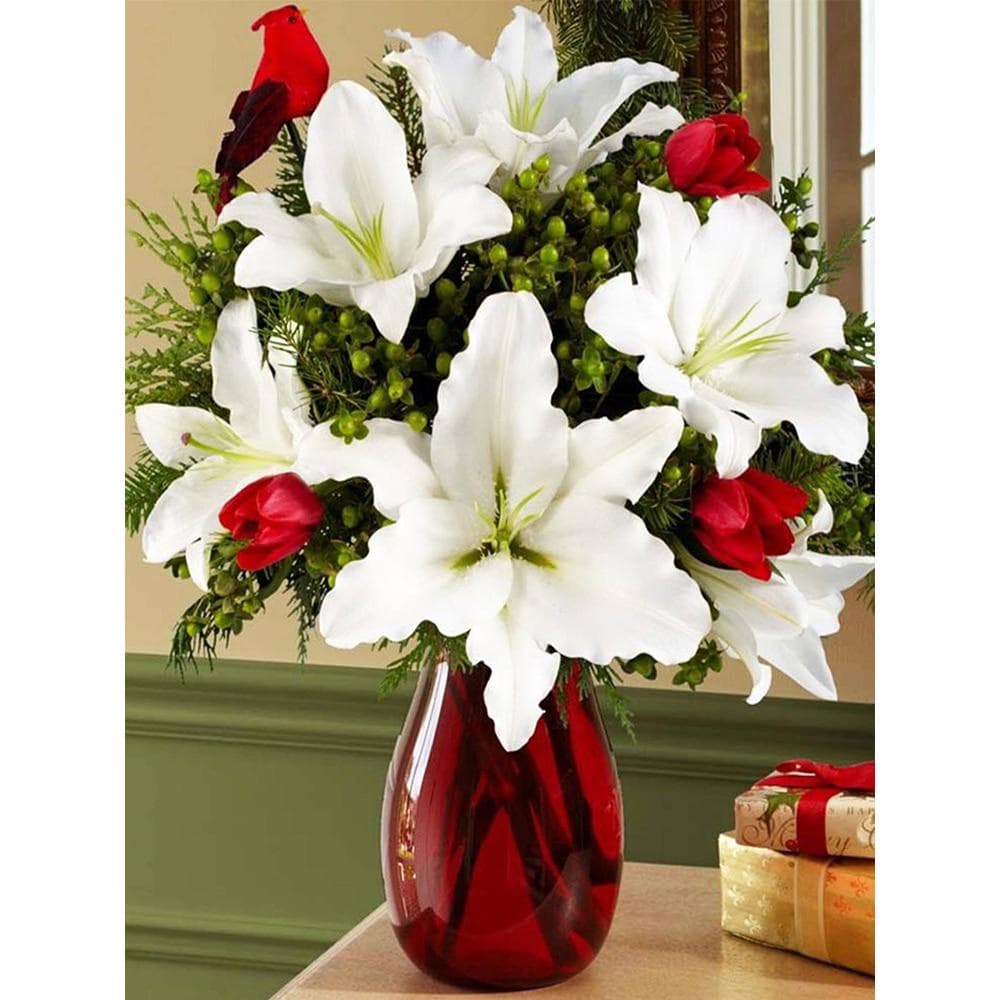 Diamond Mosaic Lily Rhinestone Cross Stitch Diamond Painting Flower Bead Picture Diamond Embroidery 20X30CM