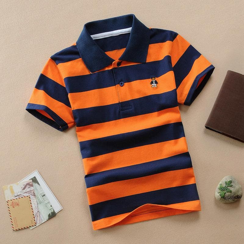 Boys' Short-sleeved T-shirt Polo Shirt Pure Cotton 1-12 Years Old Shirt Medium and Large Children's Striped Lapel Cotton T-shirt Summer 105cm