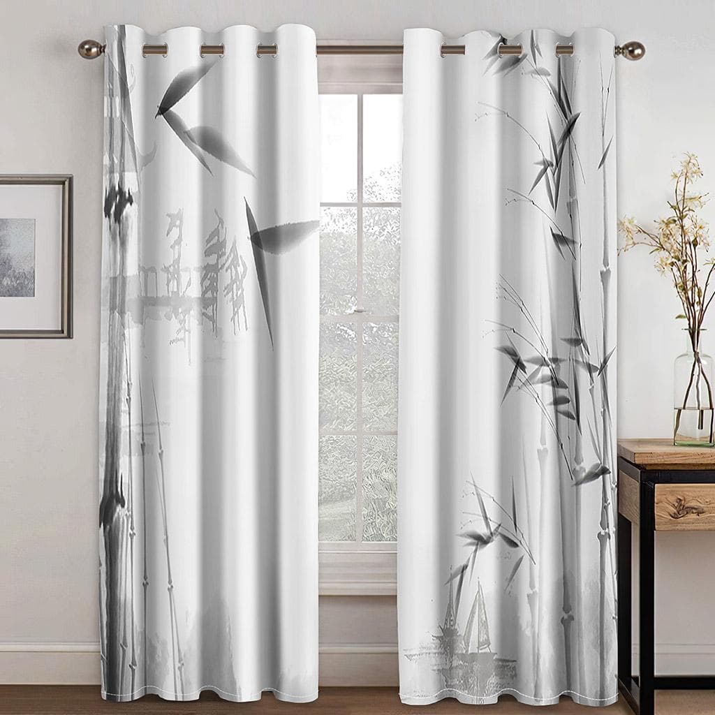 Bamboo Curtains Bamboo 3D Printed Nature Wood Natural Zen Asian Chinese Style Wildlife Home Decor Living Room Bedroom 150W166H(CM)59x65in&Grommet Top