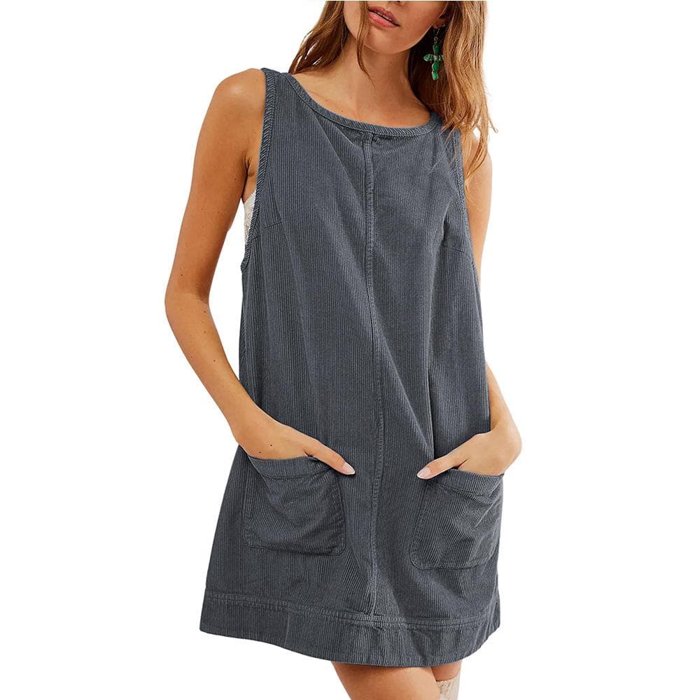 Women's Clothing New Autumn and Winter, Casual Sleeveless Vest Dress XXL gray