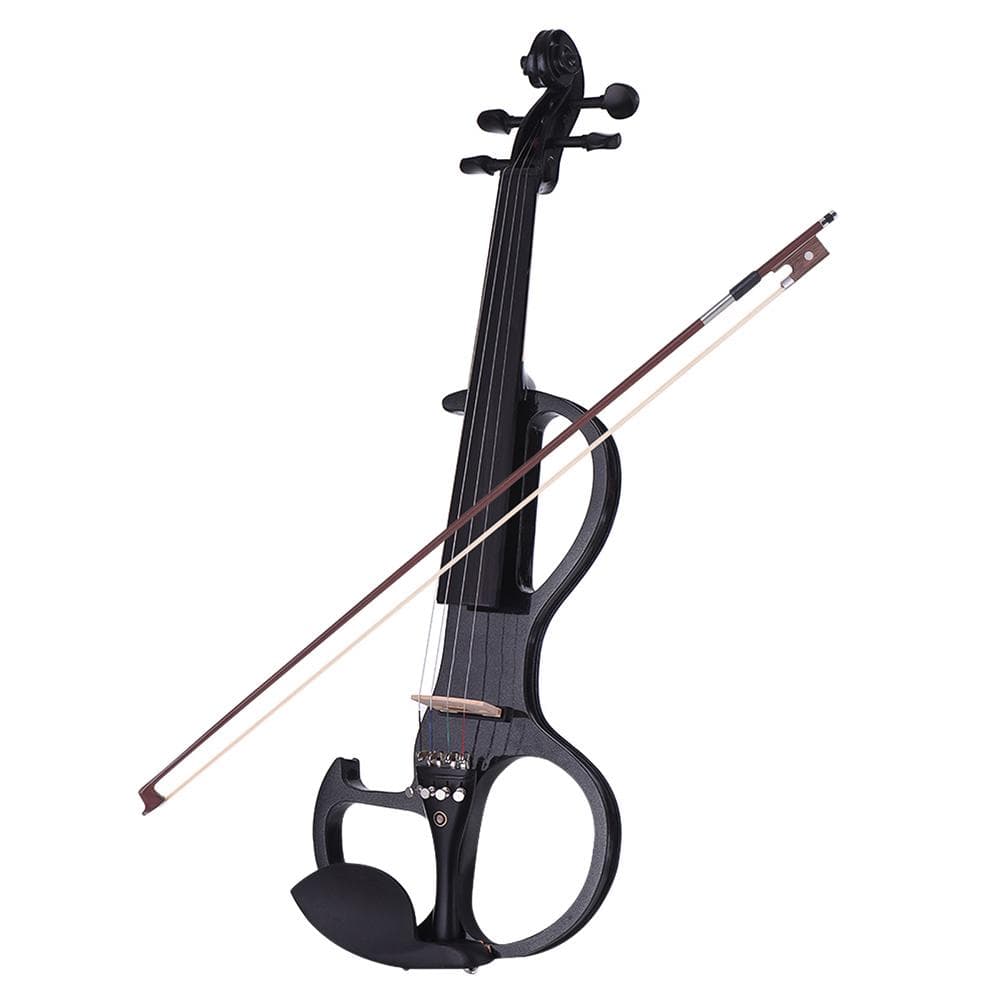 Full Size 4/4 Solid Wood Electric Silent Violin Fiddle Style-3 Ebony Fingerboard Pegs Chin black