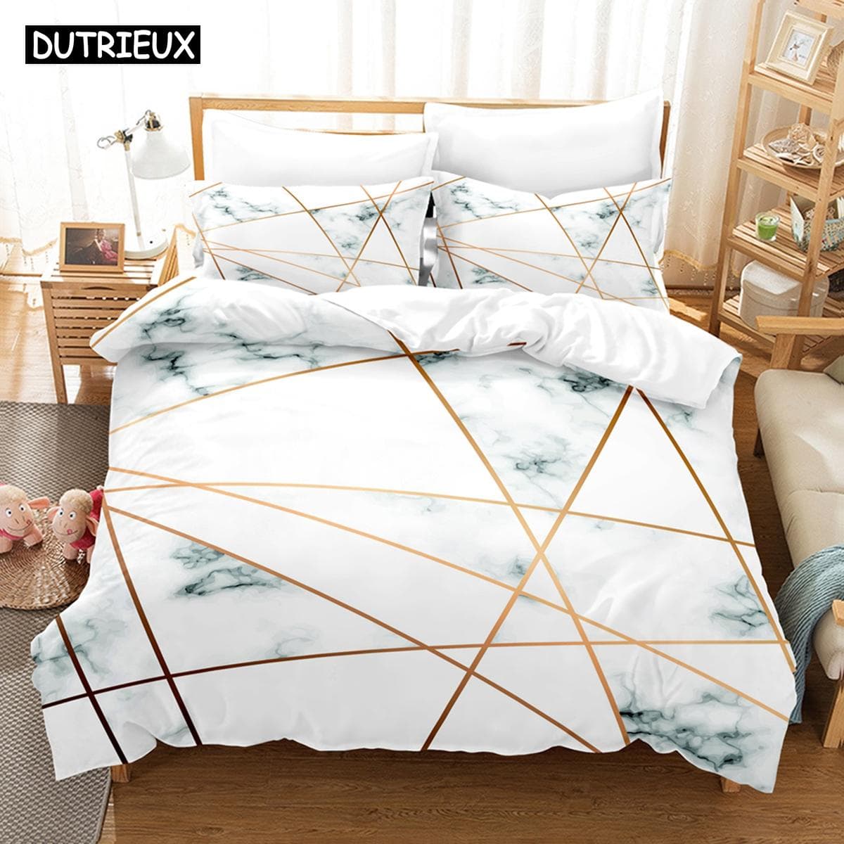3D Printed Art Marbling Bedding Set Down Quilt Cover With Pillowcase Double Complete Queen King Bedding EU single(135x200cm)