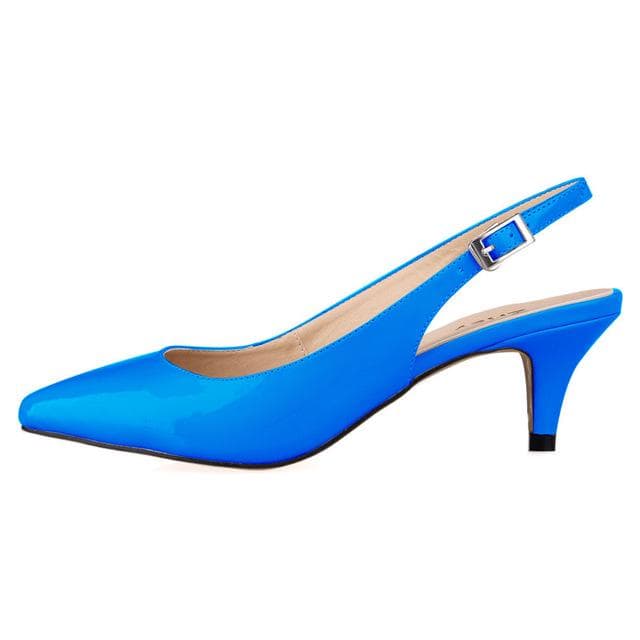 Women Pumps Patent Leather Low High Heels Sexy Buckle Sandals Work Party Wedding Stilettos Shoes shoe 7.5 blue