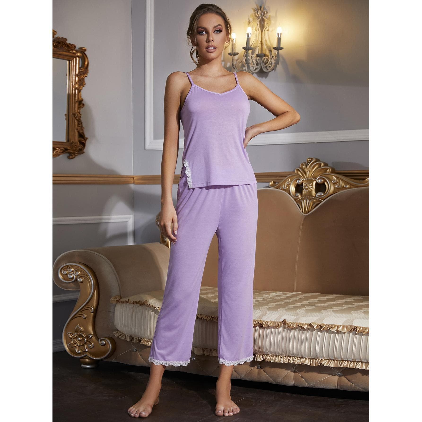 Women's Pajama Sets Cotton Comfort Homewear Set Summer Camisole Trousers Pajamas Classic Solid Color Sleepwear XL