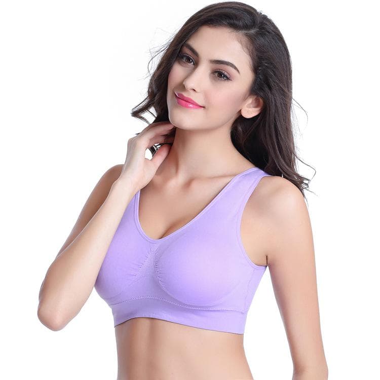 S-6XL Women Sport Bra Fitness Running Vest Gym Workout Underwear Padded Crop Tops Female Sportswear Brassiere Push Up Bras 6XL light purple