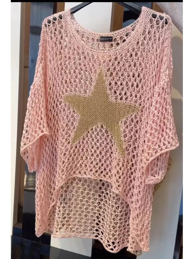 Chic European & American Five-Star Round Neck Sweater - Women's Elegant Three-Quarter Sleeve Top L