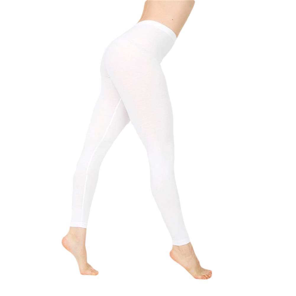 (M-4XL) Women Stretchy Leggings Solid Color Pencil Pants High Waist Slim Tights Trousers XXL white