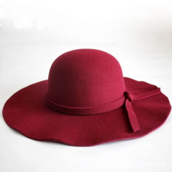 Women Wide Brimmed Dome Hat, Foldable Retro Floppy Fedora Hat, Casual Felt Bowler Sun Cap wine red