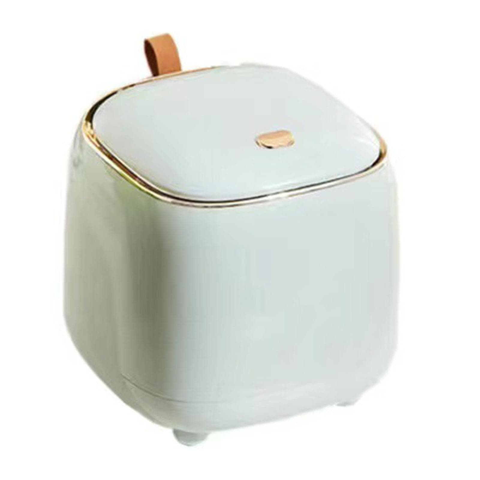 Push Type Desktop Trash Bin with Lid Fashionable Double Layer Large Opening Garbage Container for light green