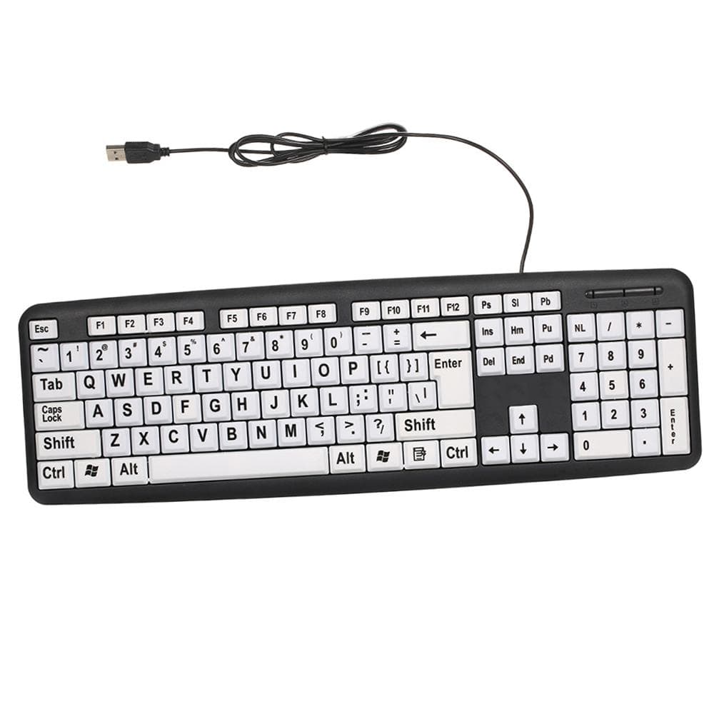 USB Wired Keyboard for Low Vision Users with Large White Keys Black Letters for Old Men