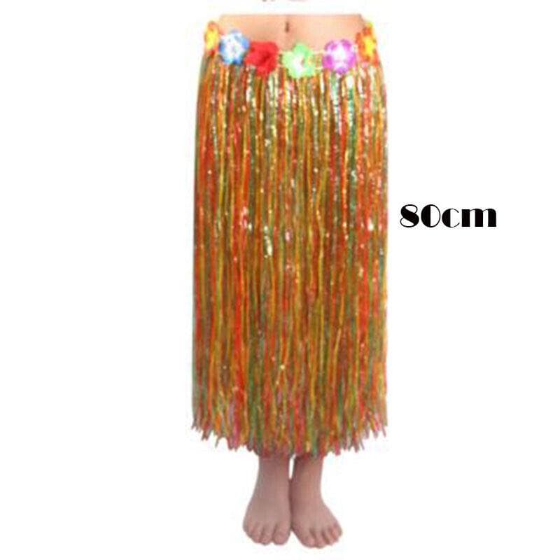 Hawaiian Tropical Hula Luau Grass Dance Thickened Grass 80cm Skirt Half Skirt Seagrass Dance Wedding Festival Performance Props Free size multicolour