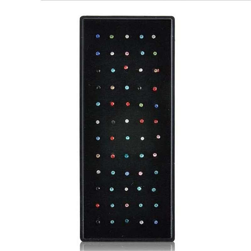 60pcs/set 1.8mm Diamond Nose Studs Fashion Stainless Steel Rhinestones Nose Piercing Rings for Women multicolour
