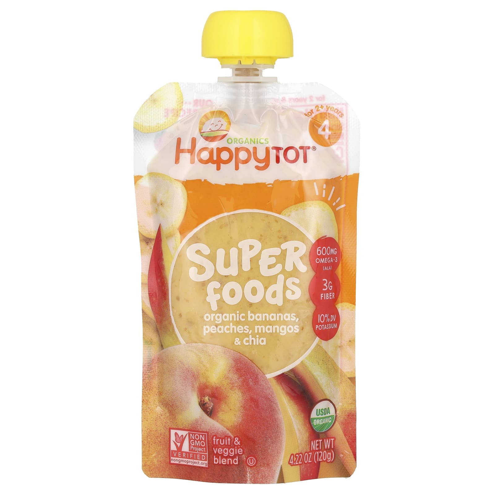 Happy Family Organics, Happy Tot, Superfood, Step 4, Banana, Peach, Mango & Chia, 4.22 oz (120 g)