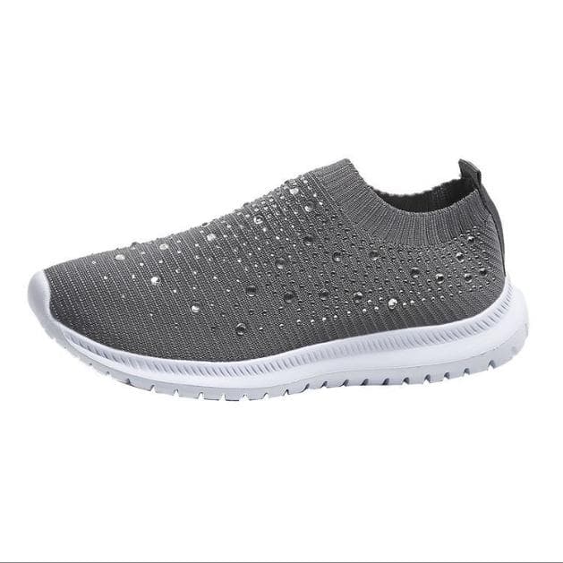 Fashionable Women's Lightweight Breathable Mesh Elastic Casual Shoes Striped Rainbow Rhinestone Shoes 40 grey
