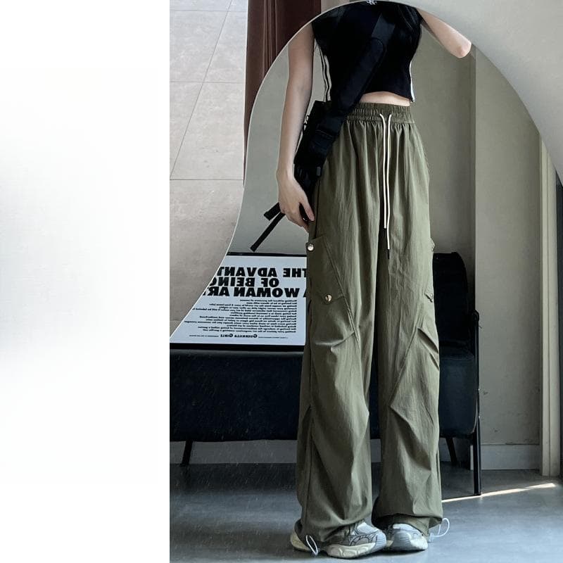 White New High Waist Loose Drape Thin Small Quick-drying Sports Straight Pants XL