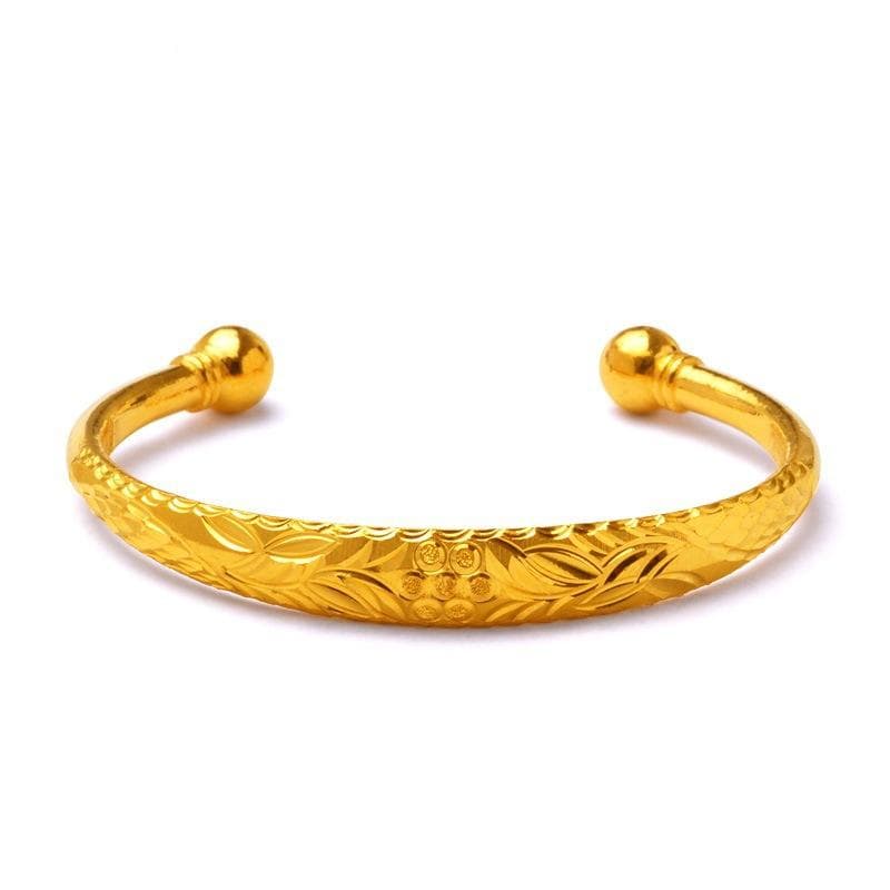 Gold Plated Bracelet Women's Smooth Bride Wedding Dowry Gift Lotus Open Bracelet Handpiece Adjustable size