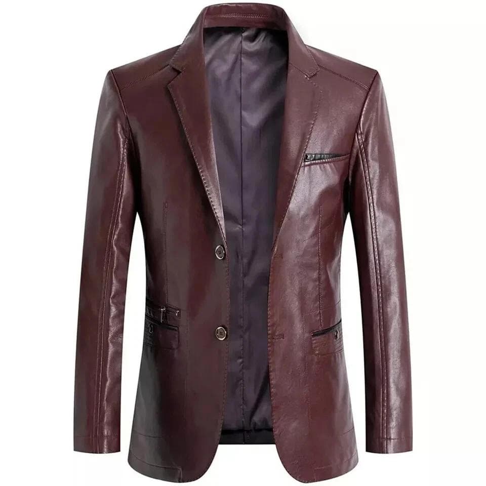 Stylish Genuine Business Handmade Burgundy Leather Lambskin Blazer Formal Men 3XL