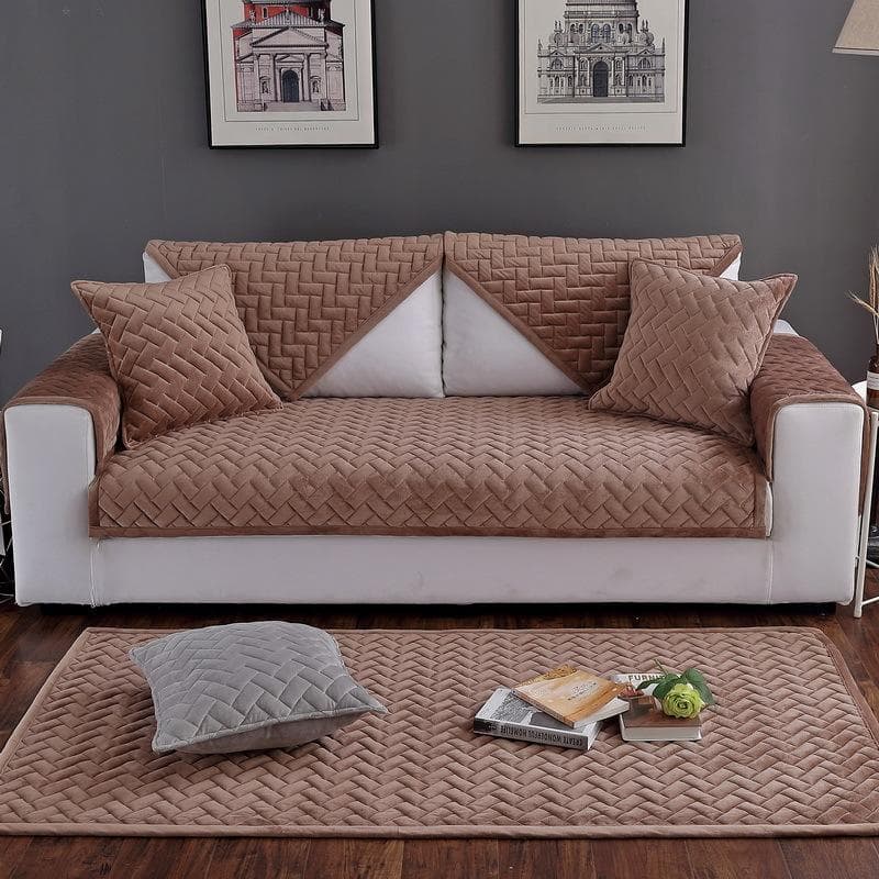 Sofa Covers For Living Room Dirt-proof Couch Cover Gray Color Plush Cushion Furniture Cover Corner Sofa Towel 100*180cm coffee